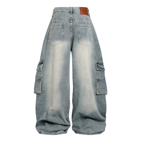 Damen Weite High‑Waist Cargo-Jeans im Baggy-Look mit Distressed-Details und Reißverschluss-Paneel Nord Taschen