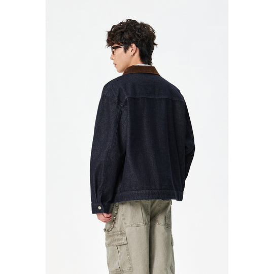 Herren Kastig geschnittener Denim‑Workwear‑Blouson mit Cord‑Umlegekragen und metallischen Hakenverschlüssen Nord Taschen