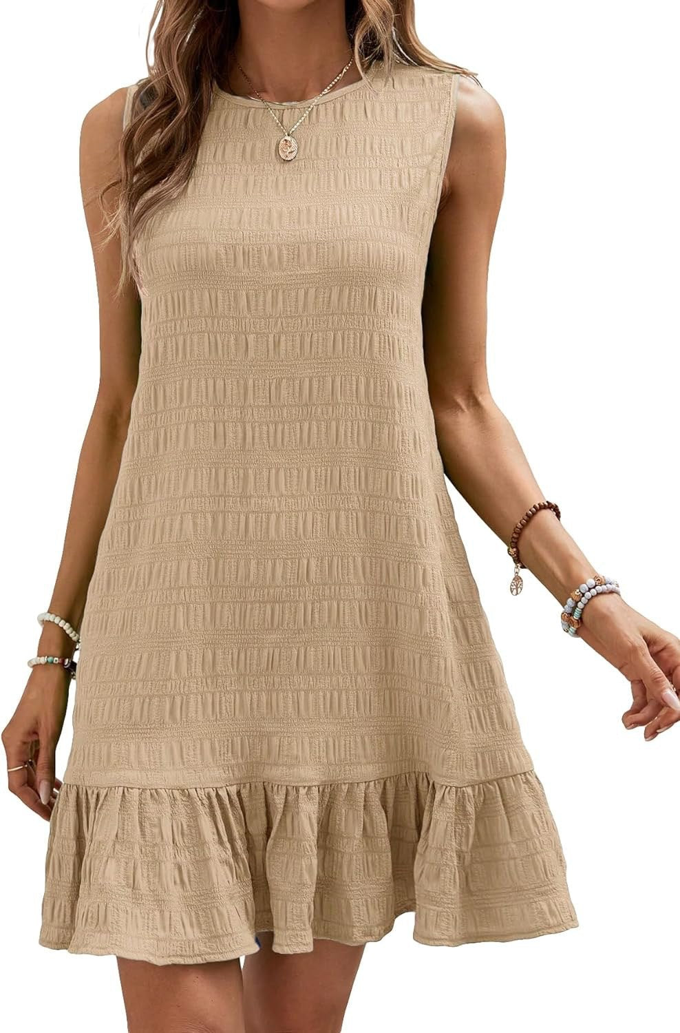 Damen lässiges Kleid mit Rüschensaum und strukturiertem Stoff