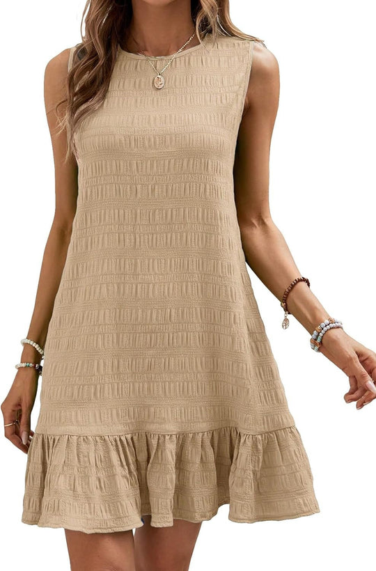 Damen ärmelloses Sommerkleid mit Rüschensaum und strukturierter Oberfläche