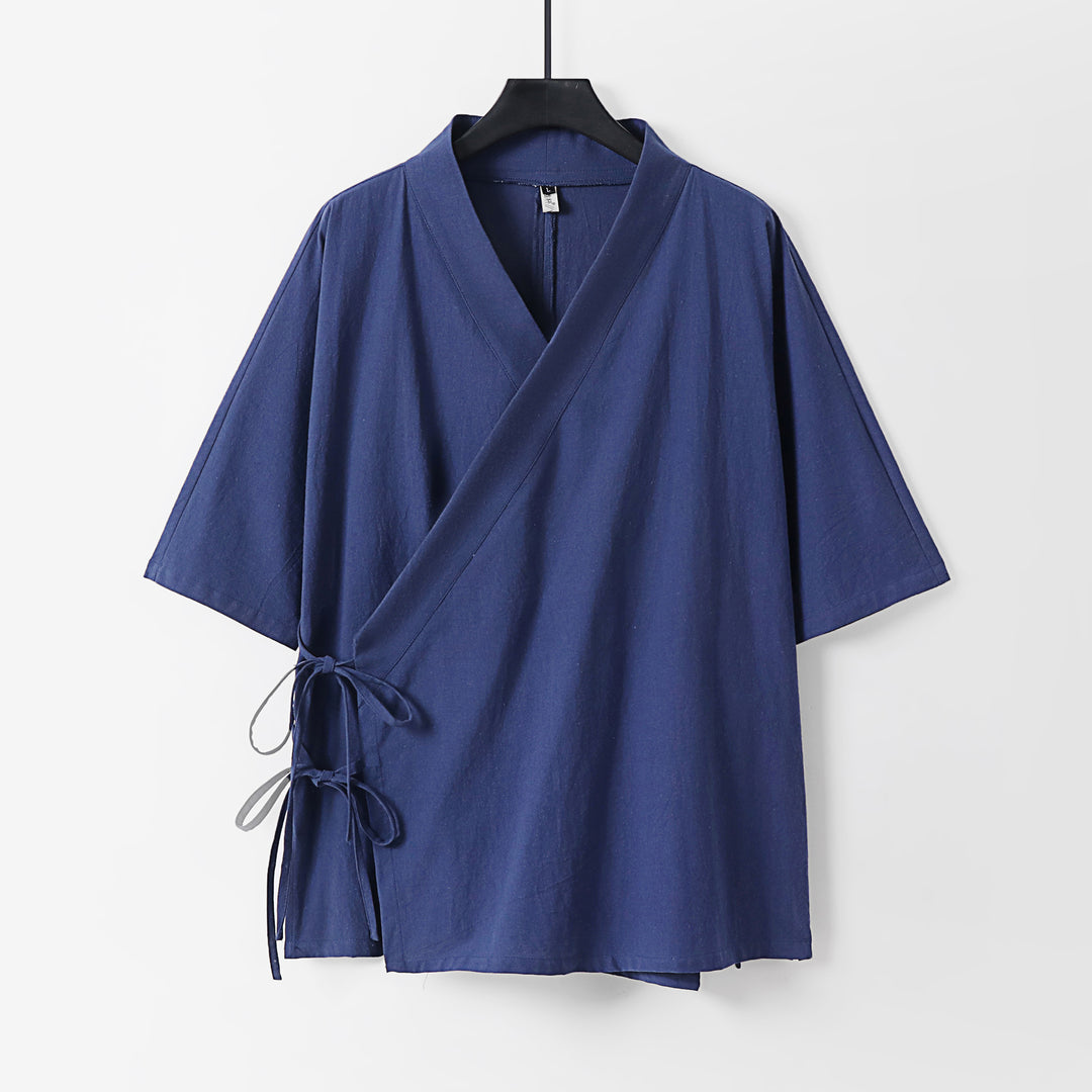 Damen Wickel-Kimono-Oberteil mit kurzen Ärmeln und Seitenschnürung Nord Taschen