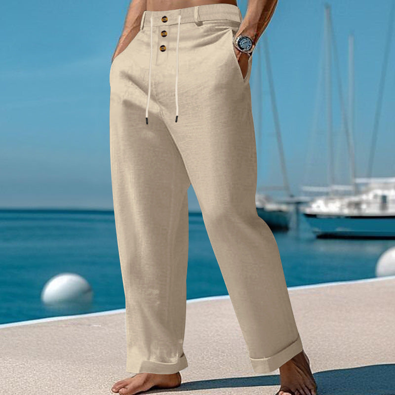 Herren lässige Leinenhose mit verstellbarem Kordelzug und praktischen Seitentaschen