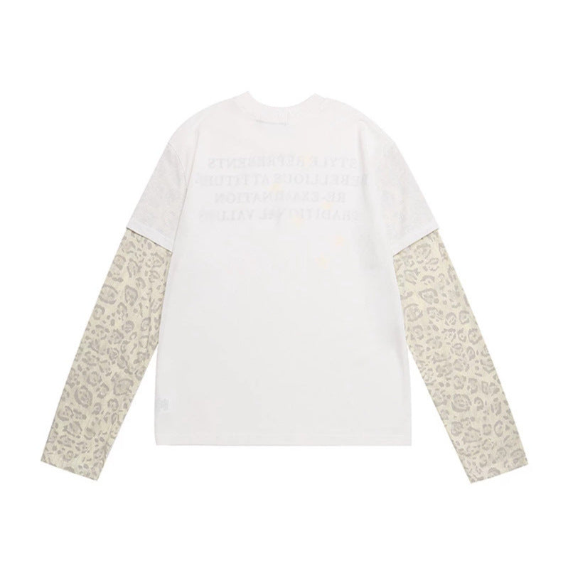 Damen Lagen-Langarmshirt mit Kontrastärmeln im Leo-Muster und Statement-Print Nord Taschen
