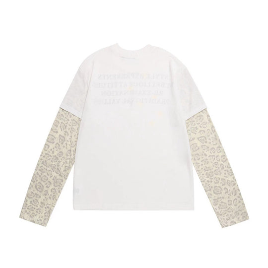 Damen Lagen-Langarmshirt mit Kontrastärmeln im Leo-Muster und Statement-Print Nord Taschen