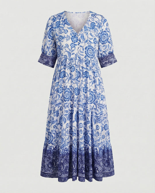 Damen Blumenkleid Midi Boho