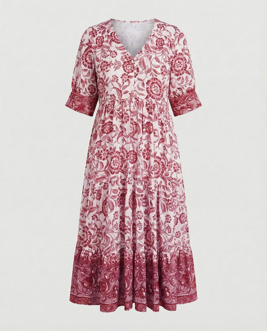 Damen Blumenkleid Midi Boho