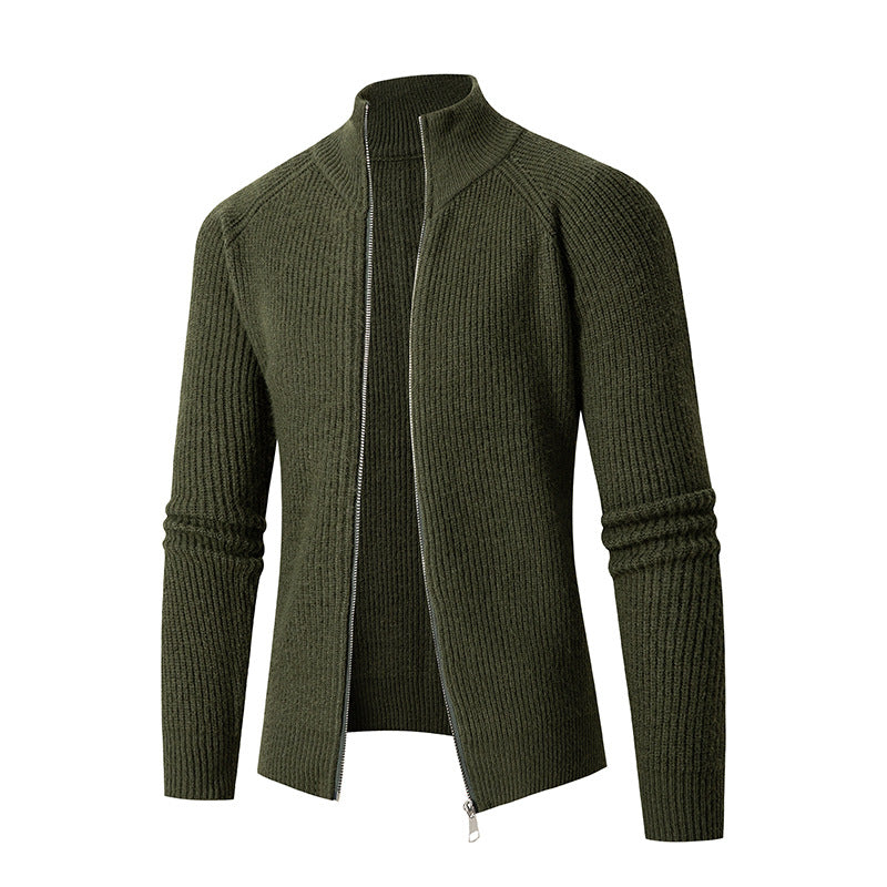 Herren schlanker Zip-Cardigan aus Merino-Mix mit Rippstruktur und Raglanärmeln Nord Taschen