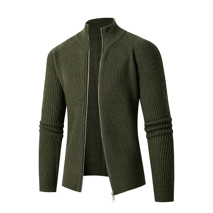 Herren schlanker Zip-Cardigan aus Merino-Mix mit Rippstruktur und Raglanärmeln Nord Taschen