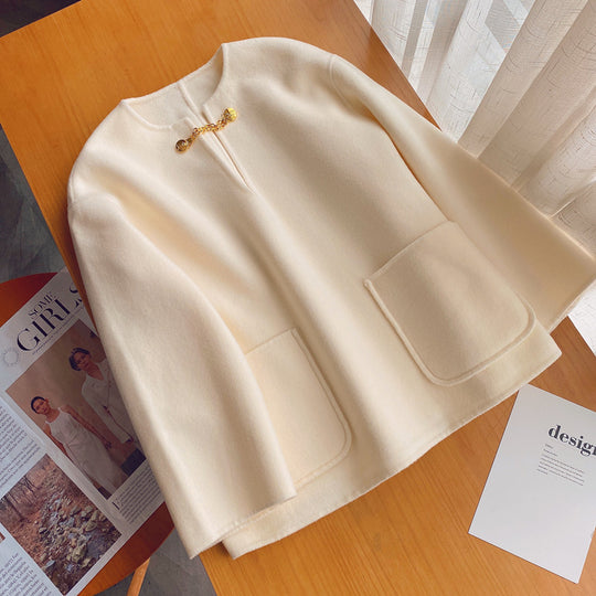 Damen Stilvolle Wolljacke mit langen Ärmeln Nord Taschen