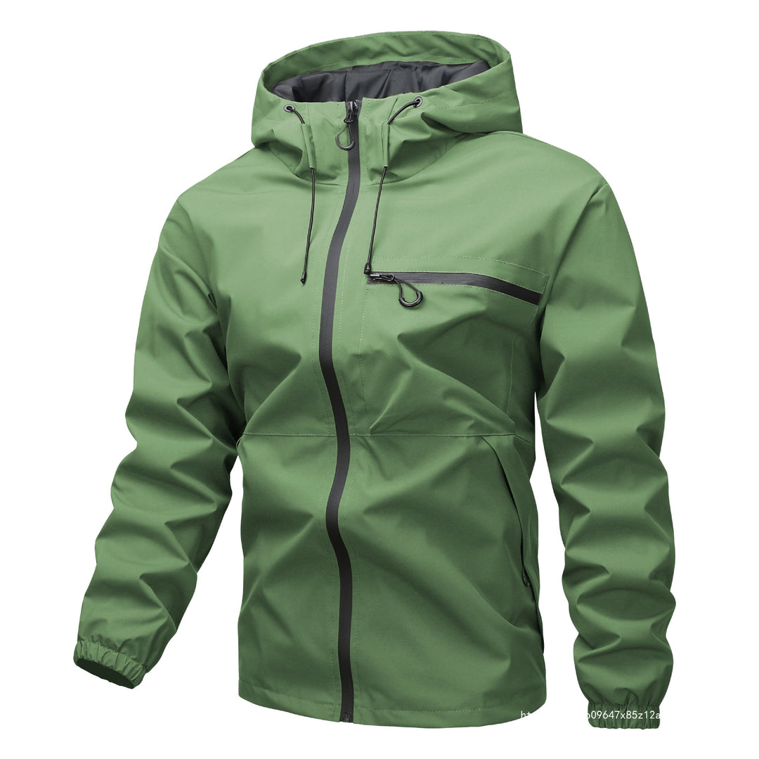 Herren Leichte dreilagige Softshell-Regenjacke mit verschweißten Reißverschlüssen, Kapuze und Brustreißverschluss Nord Taschen