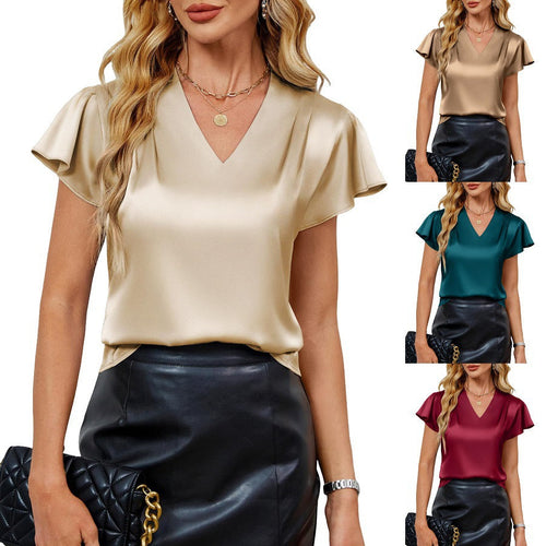 Damen Seidenbluse mit schmalen Flügelärmeln