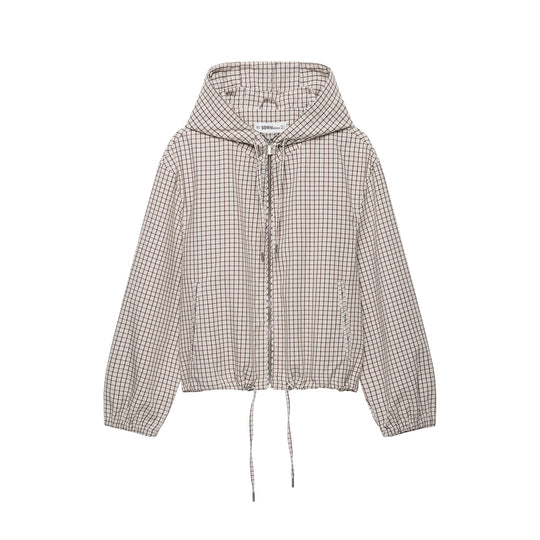 Damen Kariertes Cropped-Blouson mit Kapuze, Tunnelzug und Reißverschluss Nord Taschen
