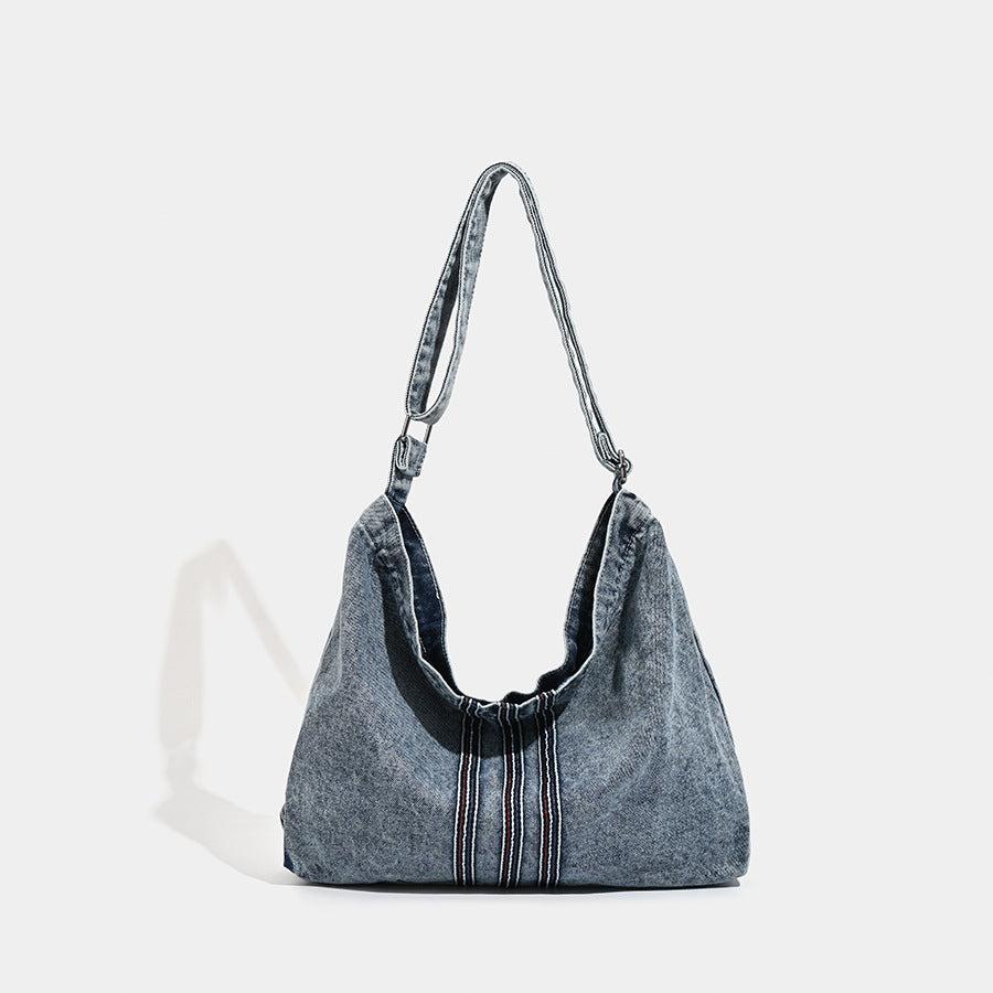 Damen Hobo-Tasche aus strukturiertem Denim mit dekorativem Kordelzug Nord Taschen
