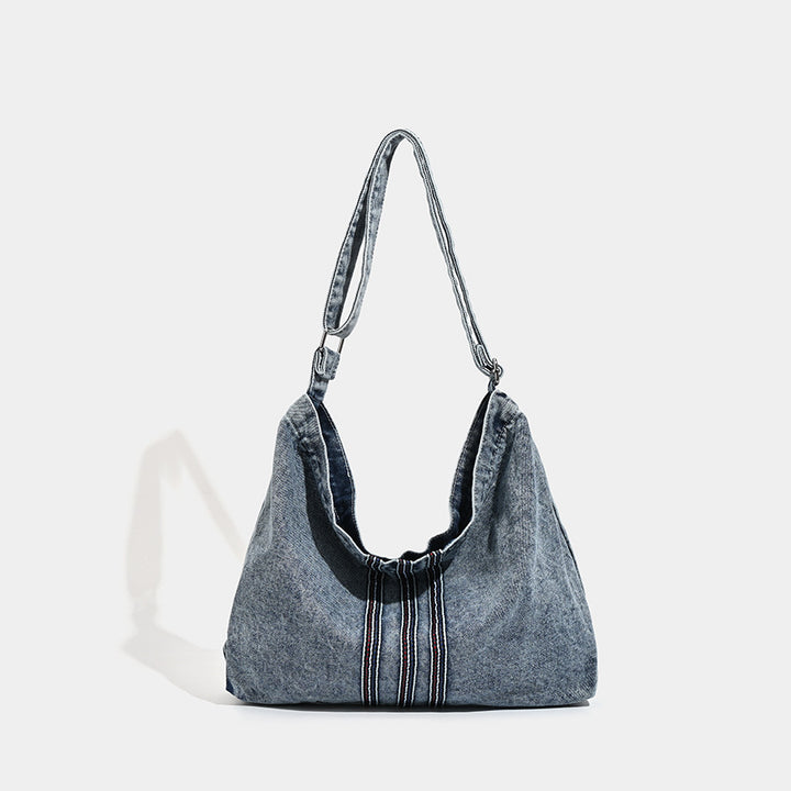 Damen Hobo-Tasche aus strukturiertem Denim mit dekorativem Kordelzug Nord Taschen