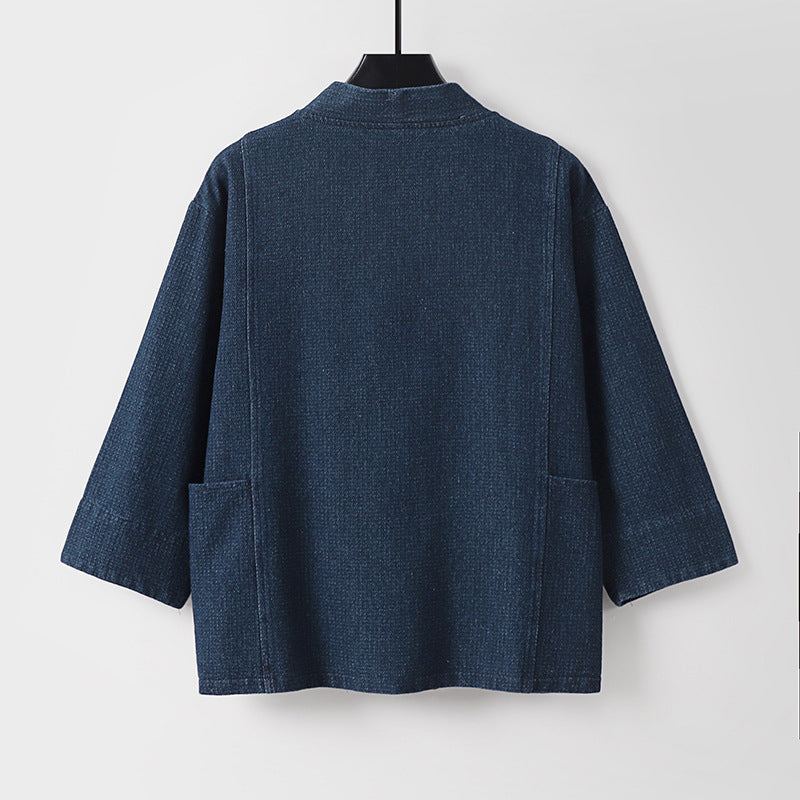 Unisex Jeans-Kimono-Jacke mit Bindegürtel und aufgesetzten Taschen Nord Taschen