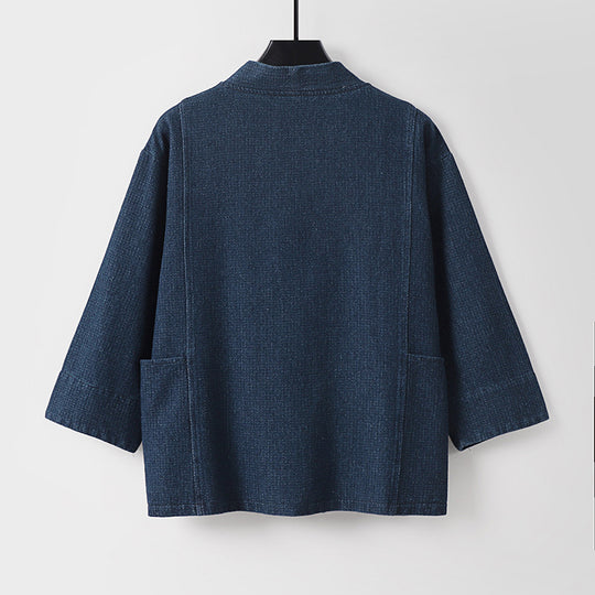 Unisex Jeans-Kimono-Jacke mit Bindegürtel und aufgesetzten Taschen Nord Taschen
