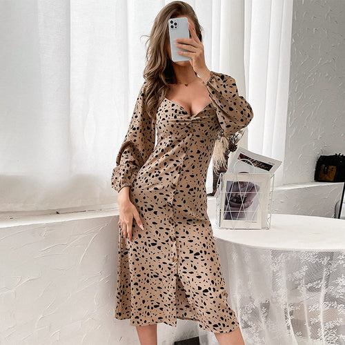 Damen Midikleid mit gedrehtem Dekolleté, Knopfleiste und Ballonärmeln Nord Taschen