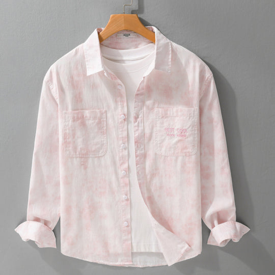 Herren Leichtes Baumwoll-Overshirt mit dezenter Batikoptik, Brusttaschen und Relaxed-Fit Nord Taschen
