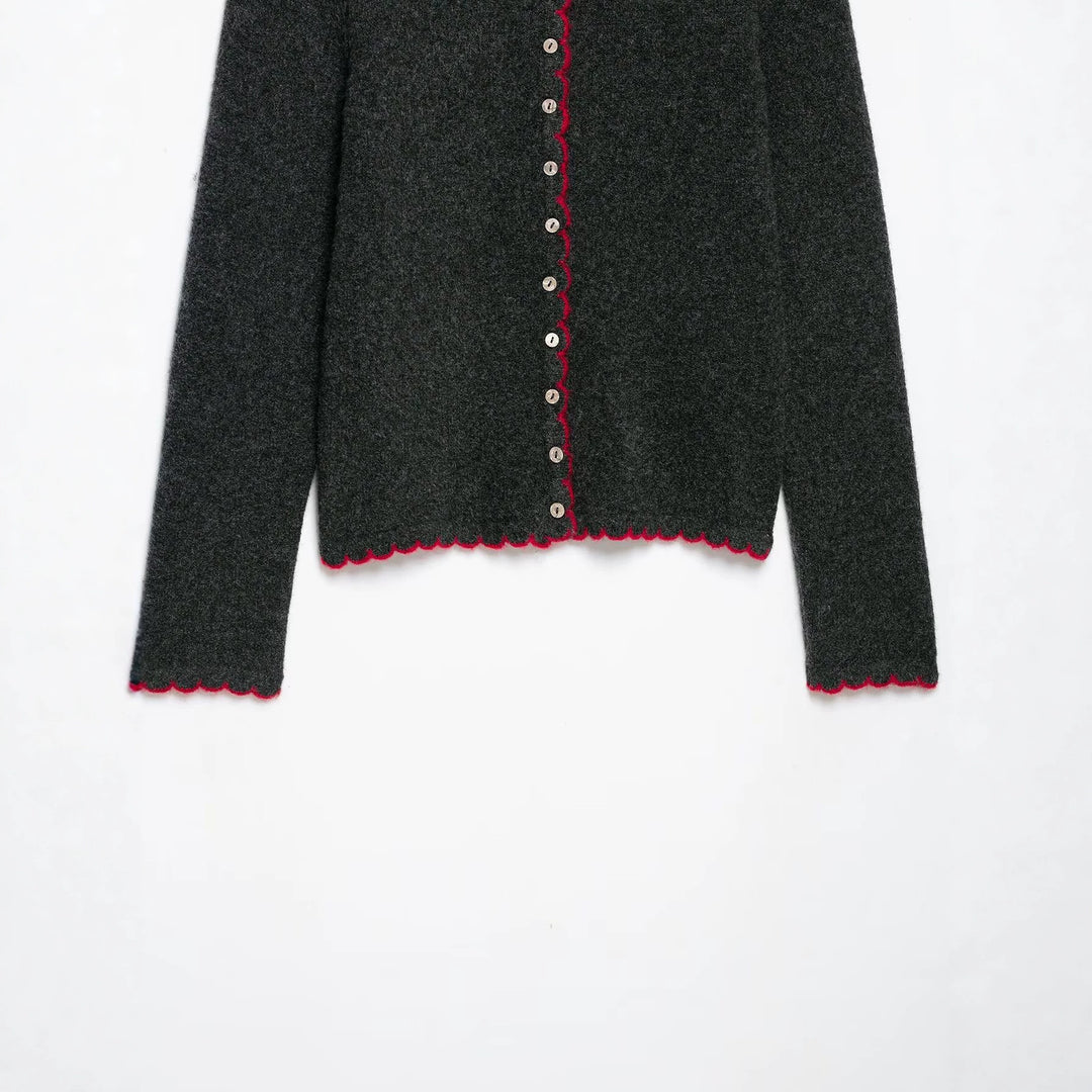 Damen Feinstrick-Cardigan mit Muschelkante und Perlmuttknöpfen Nord Taschen