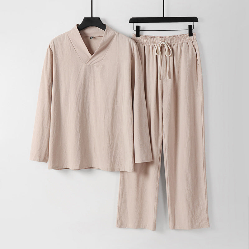 Unisex Zen-inspiriertes Leichtes Loungewear-Set mit V-Ausschnitt-Shirt und Elastischer Kordelbund-Hose Nord Taschen