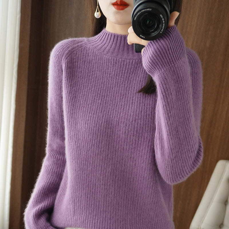 Damen Kurz-Stehkragenpullover aus feinem Feinstrick mit kaschmirähnlicher Weichheit und Raglanärmeln Nord Taschen