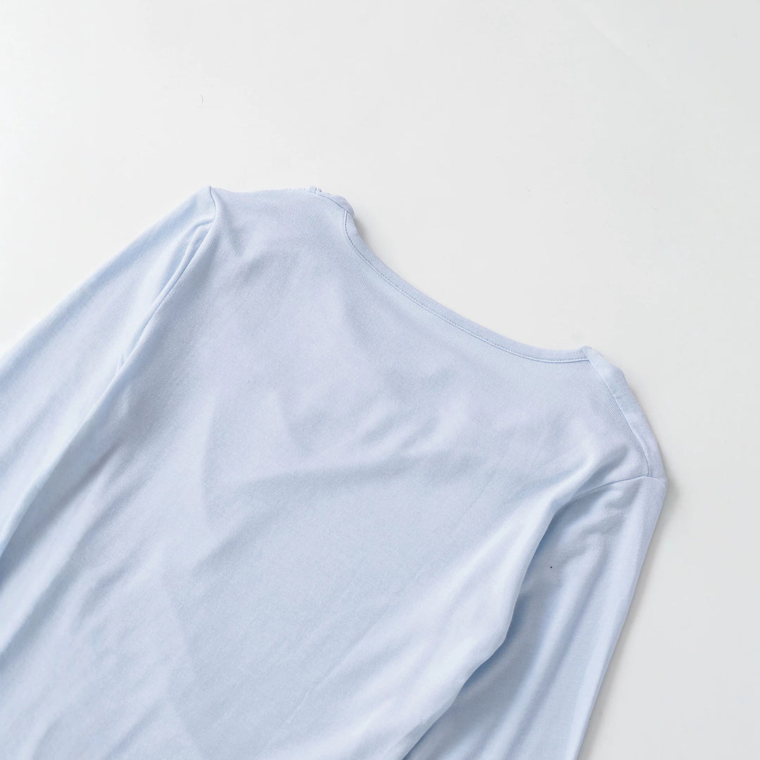 Damen Wasserfallkragen Langarmshirt mit Drapierung und taillierter Wickeloptik Nord Taschen