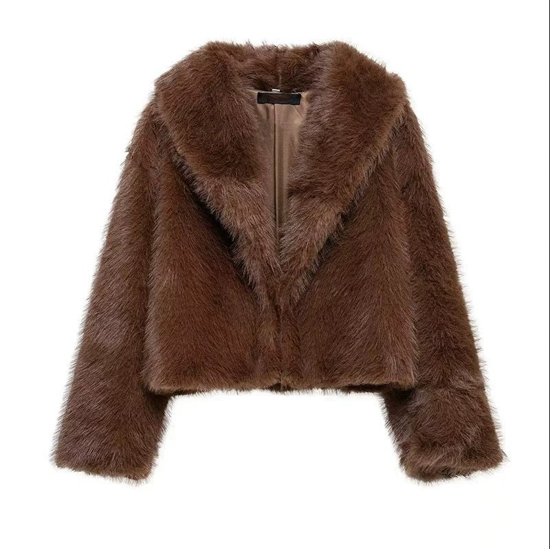 Damen Kurzer Cropped-Kunstpelzblouson mit voluminösem Schalkragen und weicher Innenfütterung Nord Taschen
