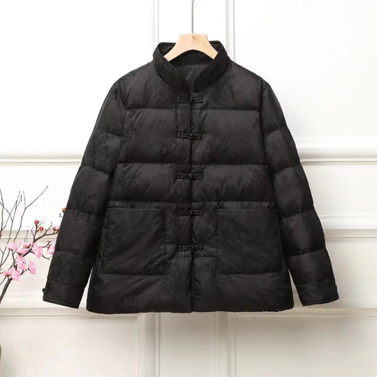 Damen wattierte Steppjacke mit Stehkragen und traditioneller Knopfleiste Nord Taschen