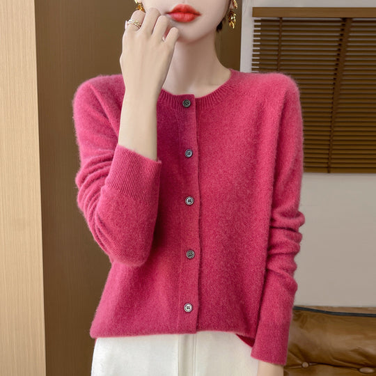 Damen Kuscheliger Kurzcardigan aus Mohair‑Mix mit feiner Schurwollstruktur und Perlmuttknopfleiste Nord Taschen