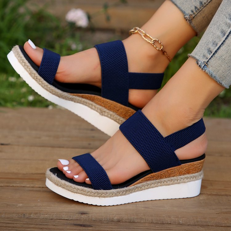 Damen Plateau-Sandalen mit dualem Riemen und entspannter Jute-Optik