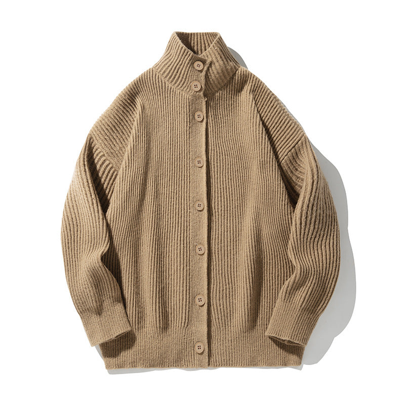 Damen Oversize Cardigan aus feinem Rippstrick mit hohem Rollkragen und durchgehender Knopfleiste Nord Taschen