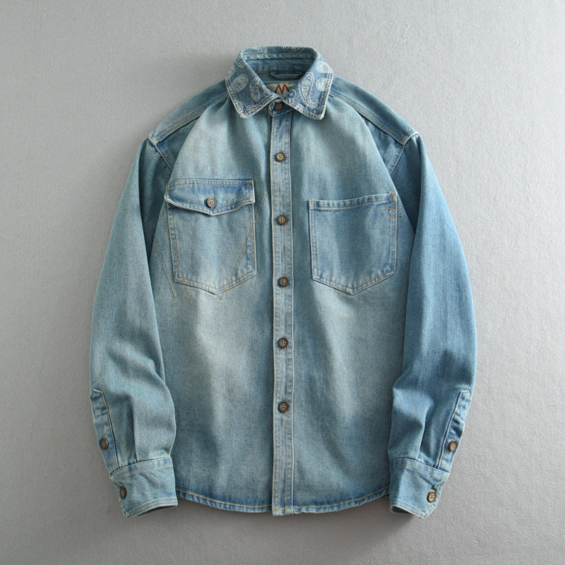 Unisex Overshirt aus gewaschenem Denim mit Relaxed‑Schnitt und Pattentaschen Nord Taschen