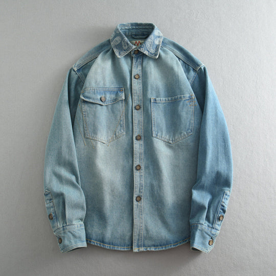 Unisex Overshirt aus gewaschenem Denim mit Relaxed‑Schnitt und Pattentaschen Nord Taschen