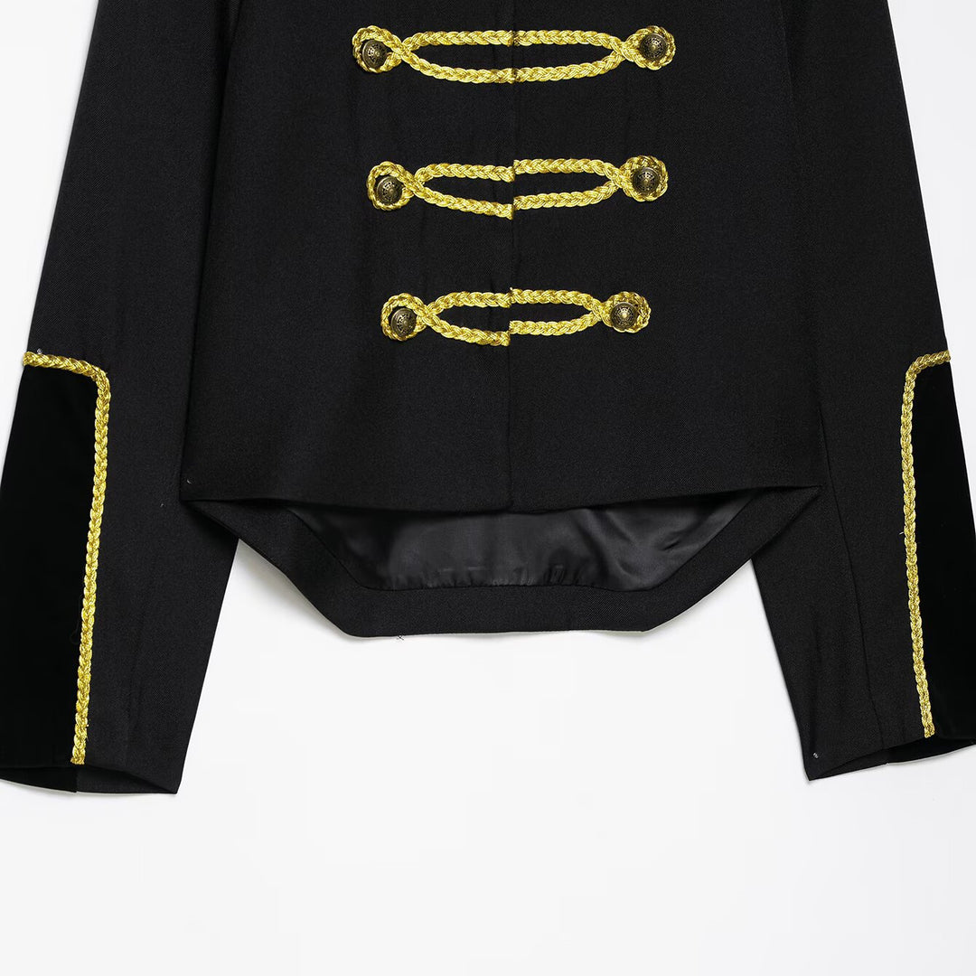 Damen Kurzblazer im Militärstil mit goldener Kordverzierung und Schwalbenschwanz Nord Taschen
