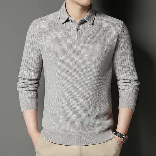 Herren Feinstrick-Pullover mit V-Ausschnitt und integriertem Polokragen Nord Taschen