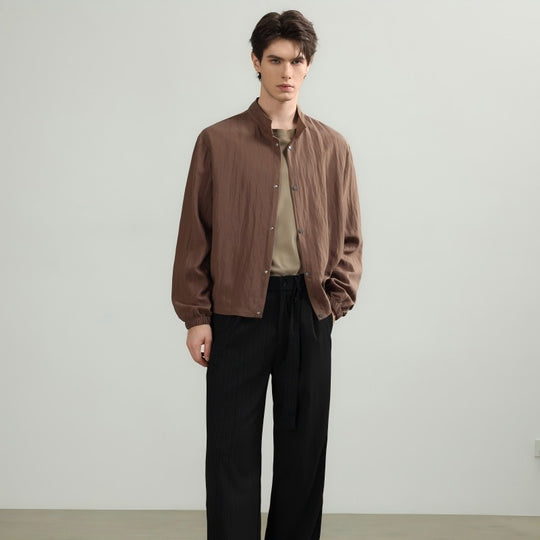 Herren Leichte Oversize Hemdjacke mit Stehkragen und Druckknopfverschluss Nord Taschen