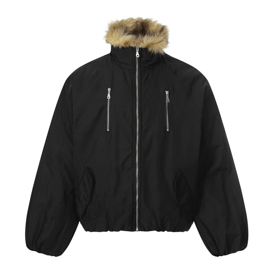 Herren Kurz geschnittener Boxy-Pufferjacke mit Kunstfellkapuze und vertikalen Reißverschlusstaschen Nord Taschen