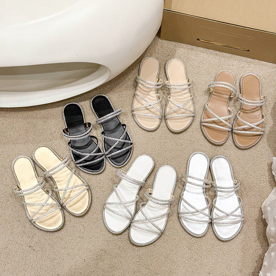 Damen Glamouröse Slide-Sandalen mit funkelnden Riemen und komfortablem Fußbett