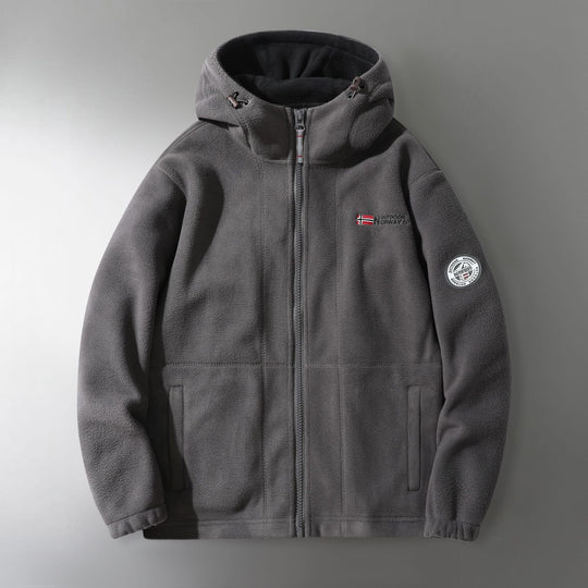 Herren Microfleece-Outdoorjacke mit Kapuze, windabweisender Struktur und Logo-Patch Nord Taschen