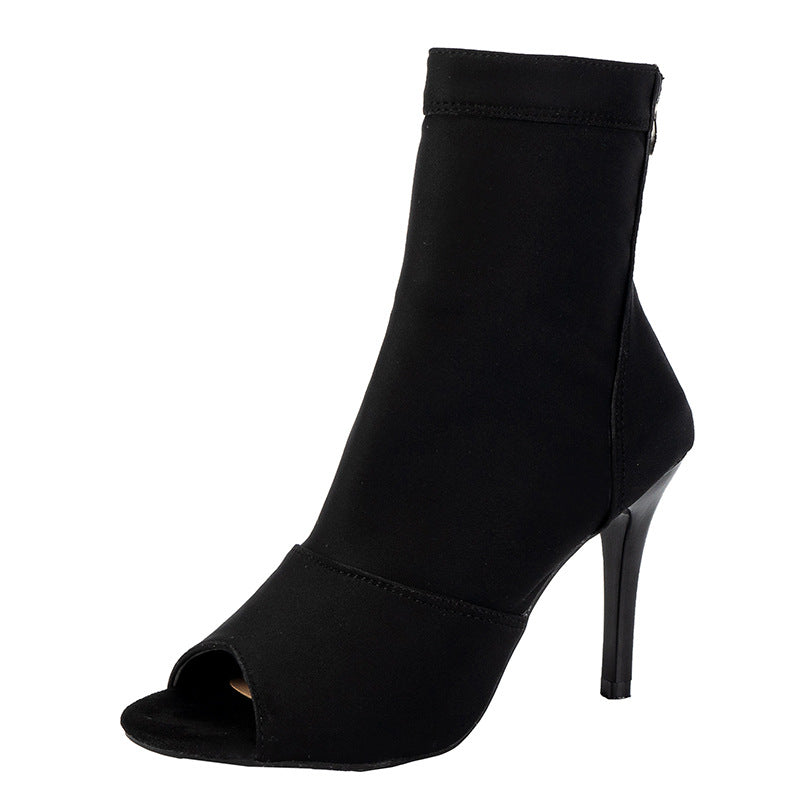 Damen Offene Zehenstiefelette mit Stretchschaft und schmalem Stilettoabsatz Nord Taschen