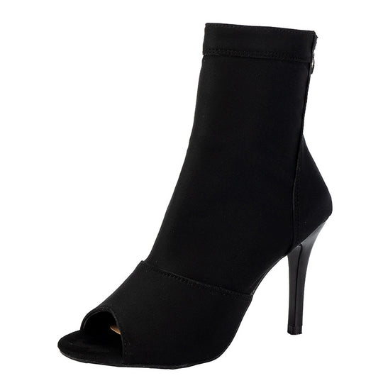 Damen Offene Zehenstiefelette mit Stretchschaft und schmalem Stilettoabsatz Nord Taschen