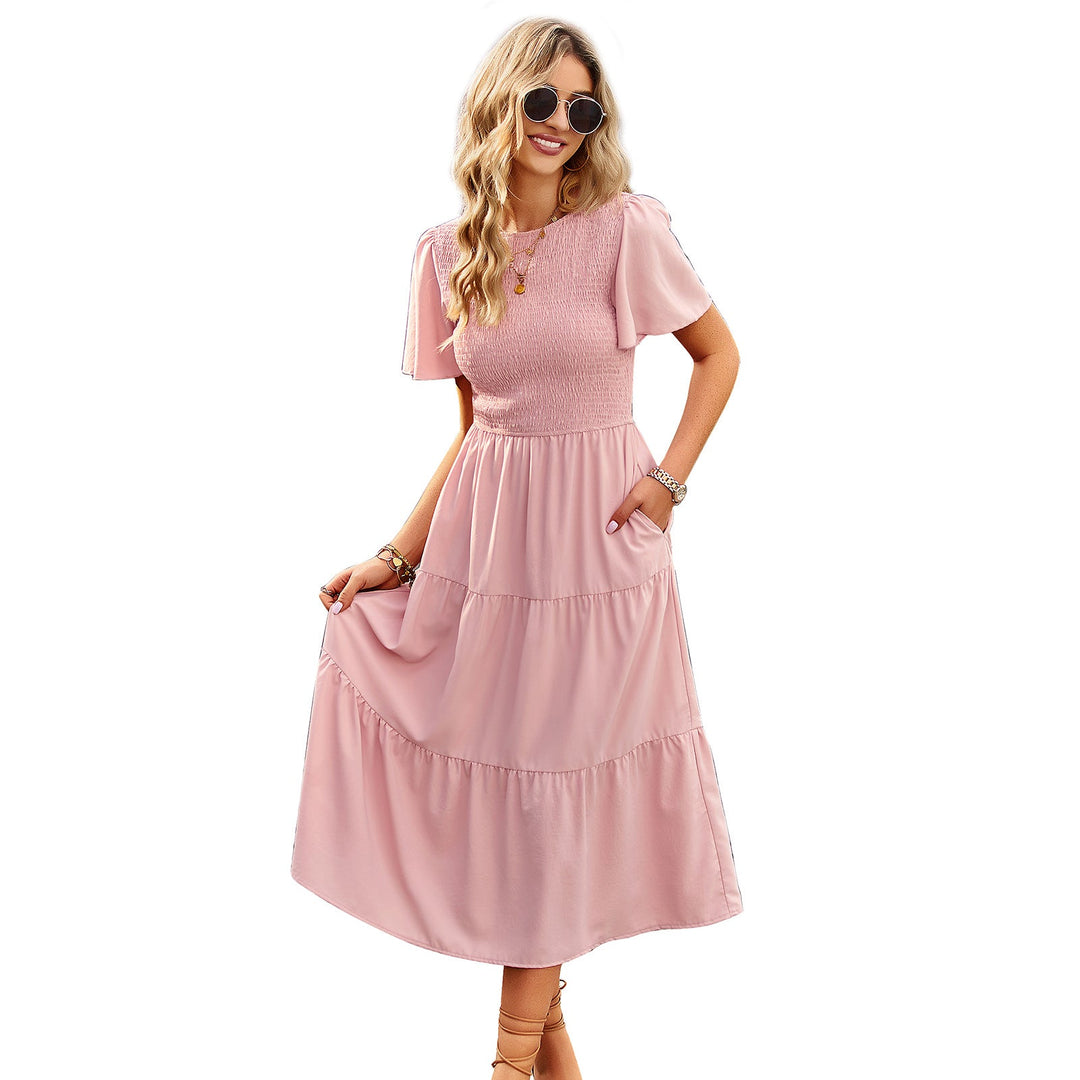 Damen Midikleid mit schwingendem Rüschensaum und elastischem Oberteil Nord Taschen