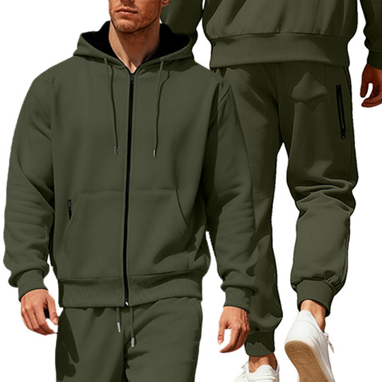 Herren nan Kapuzensweat-Set mit durchgehendem Reißverschluss, Kängurutasche und konischer Jogginghose mit Reißverschlusstaschen Nord Taschen