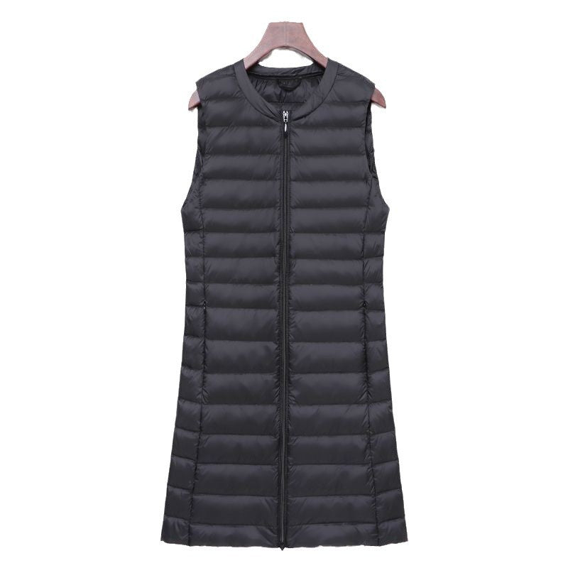 Damen Lange gesteppte Thermoweste mit A-Linien-Silhouette Nord Taschen