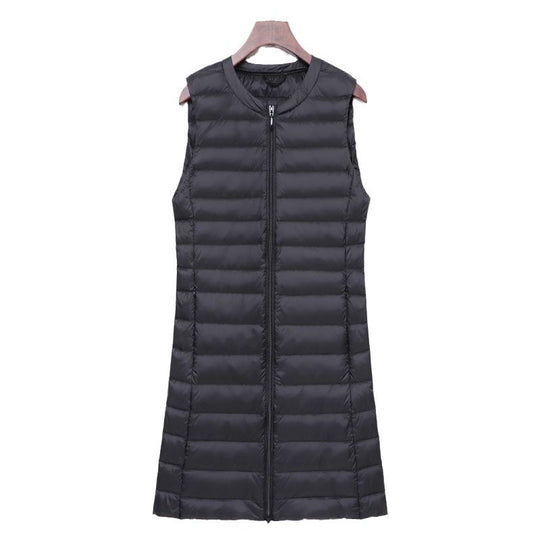 Damen Lange gesteppte Thermoweste mit A-Linien-Silhouette Nord Taschen