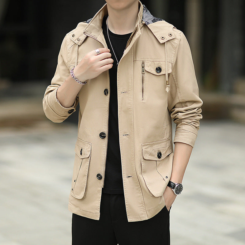 Herren leichte Canvas-Fieldjacke mit Kapuze, Multifunktionstaschen und Reißverschluss Nord Taschen