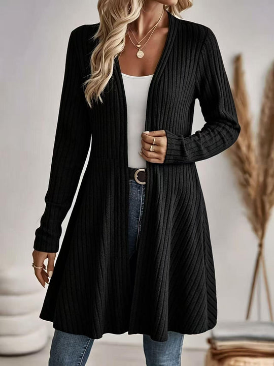 Damen Langer Gerippter Cardigan mit offenem Front-Design und leichtem Fall Nord Taschen