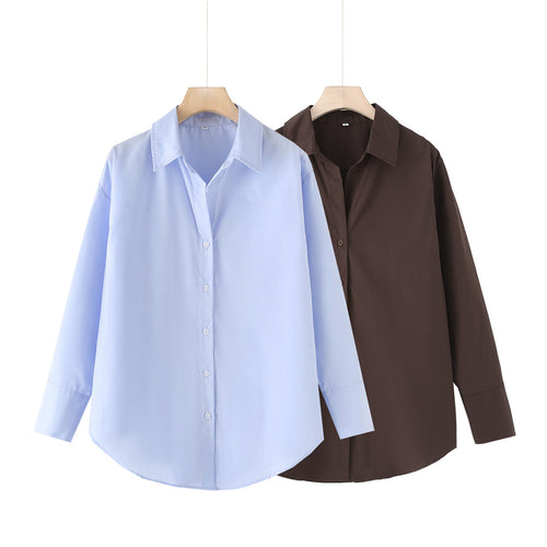 Damen 20+ lässige Oversize Hemdbluse mit Hemdkragen, durchgehender Knopfleiste und verlängertem Rückteil Nord Taschen
