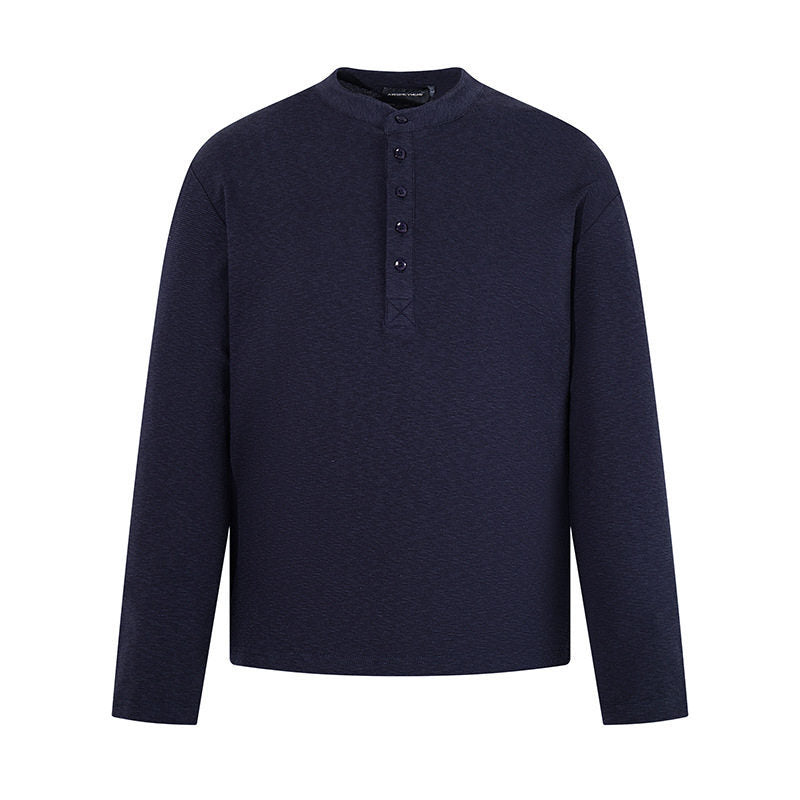 Herren Langarm-Henleyshirt mit Stehkragen und Knopfverschluss aus strukturiertem Jersey Nord Taschen