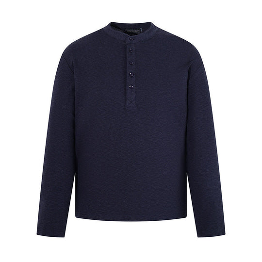 Herren Langarm-Henleyshirt mit Stehkragen und Knopfverschluss aus strukturiertem Jersey Nord Taschen